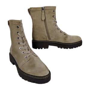 NORDSTROM Moonie Water Resistant Leather Combat Boot In Beige Sand Women's 8.5